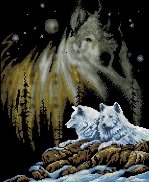 Вышивка Волки на горе крестом, схема в PDF №25058
