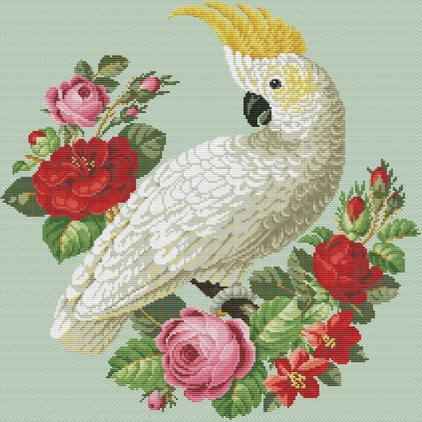 Вышивка Какаду крестом, схема в PDF №20055