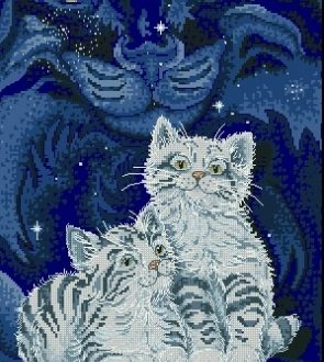 коты на рыбалке вышивка