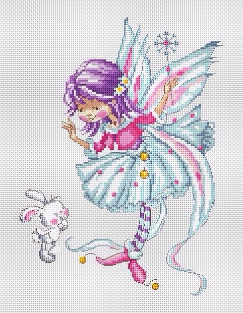 Вышивка Фея и зайка крестом, схема в PDF №4508