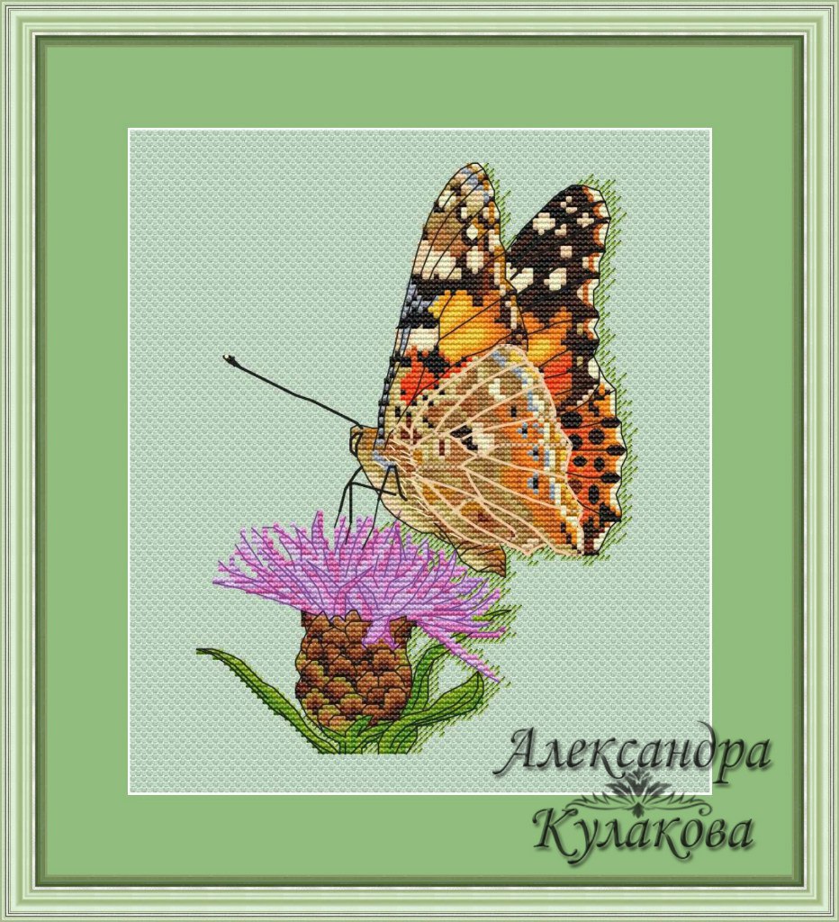 Вышивка Бабочка на цветке крестом, схема в PDF №1200