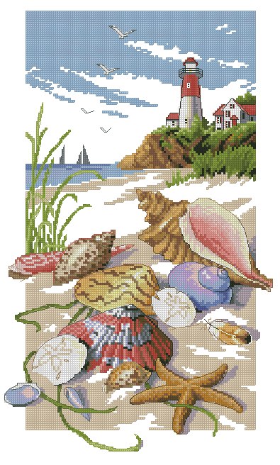 Вышивка Ракушки на берегу крестом, схема в PDF №6355