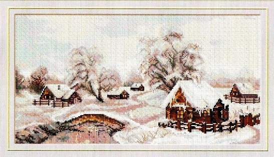Вышивка Зимняя деревня крестом, схема в PDF №21475