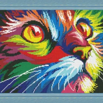 Вышивка Радужная морда кота