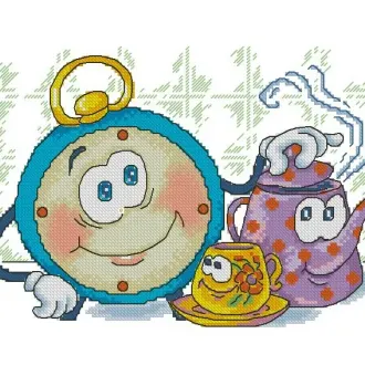 Вышивка Будильник и чайник