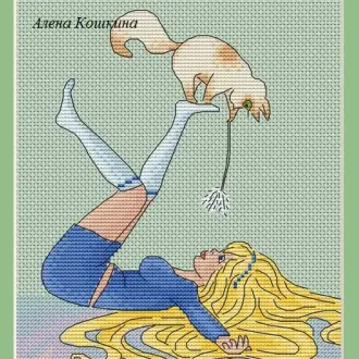 Вышивка Девушка с кошкой
