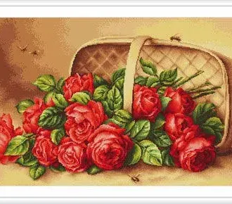 Вышивка Розы в корзине