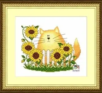 Вышивка Кот и подсолнухи