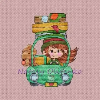 Вышивка Девушка на машине