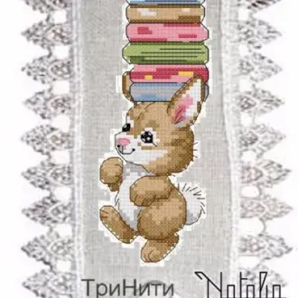 Вышивка Зайка с книгами