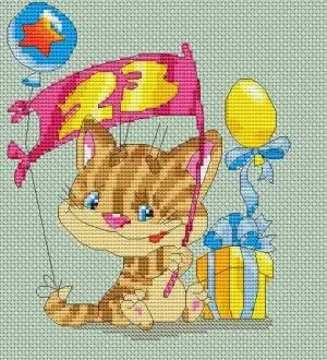 Вышивка Котик поздравляет с 23 февраля