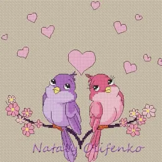 Вышивка влюбленные птицы