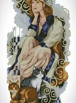 Вышивка  Девушка с кошками