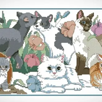 Вышивка Коты в саду