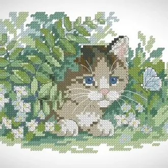 Вышивка Котик и бабочка