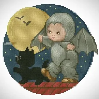 Вышивка Малыш в костюме летучей мыши