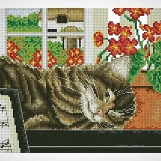 Вышивка  Кот с нотами