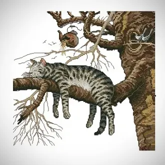 Вышивка Котик на дерево