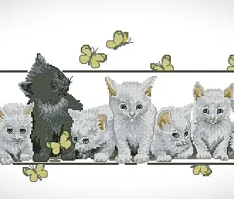 Вышивка  Котята и бабочки