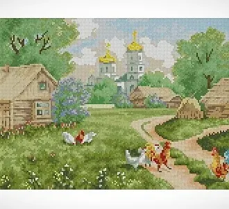 Вышивка Утро в деревне