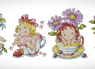 Вышивка Детки в чашках