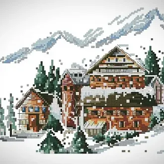 Вышивка Домик в горах