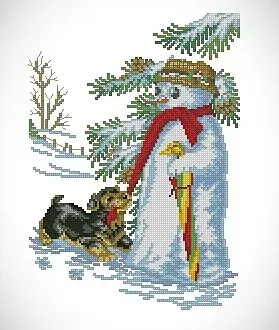 Вышивка Снеговик собака