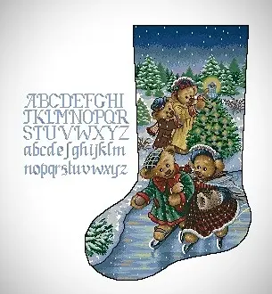Вышивка  Рождественские мишки на носке