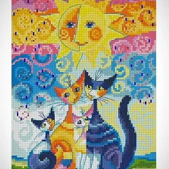 Вышивка  Кошки под солнцем