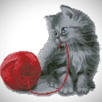 Вышивка  Котенок с клубком