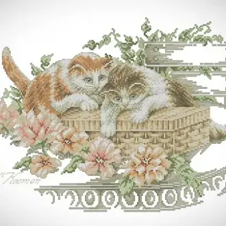 Вышивка Котята на садовом столике