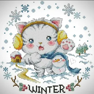 Вышивка Зимний кот