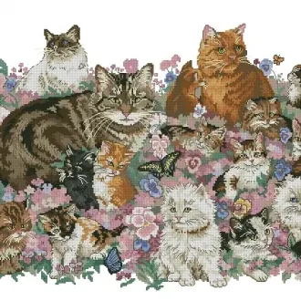 Вышивка Коты в цветах