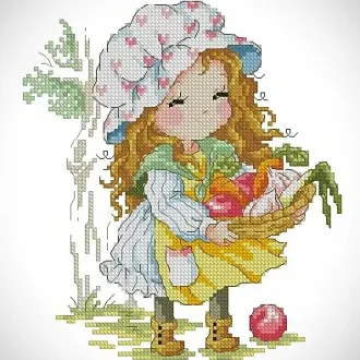 Вышивка Девочка с овощами