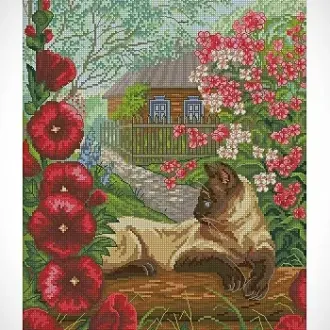 Вышивка Котенок в розах