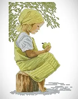 Вышивка Девочка с цыпленком