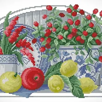 Вышивка Яблоки и цветы на столе