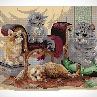 Вышивка Котята с мамой