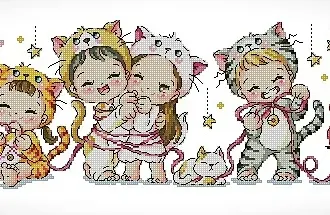 Вышивка Подружки в шапках кошечек