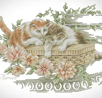Вышивка Кошки на скамейках