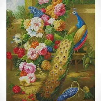 Вышивка Павлин и цветы