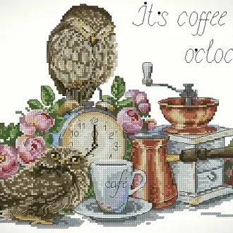 Вышивка Сова и кофе