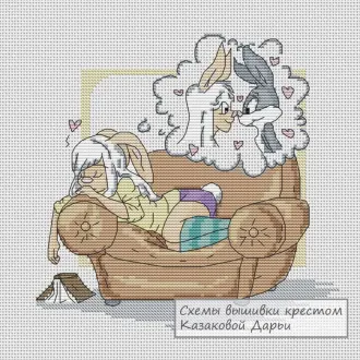 Вышивка Спящая зайка на кресле