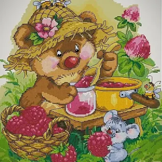 Вышивка Мишка и варенье