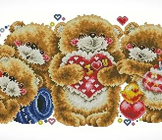 Вышивка Мишки с сердцами