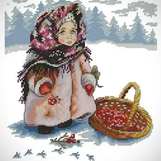 Вышивка Девочка с корзиной ягод