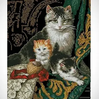 Вышивка Кошка с котятами