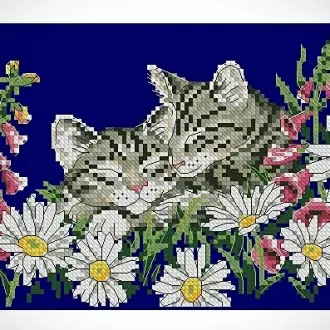Вышивка Спящие котята в ромашках