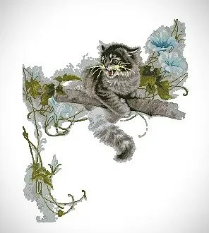 Вышивка Котик на дереве