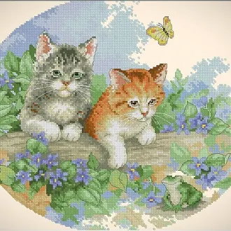 Вышивка Котята в саду
